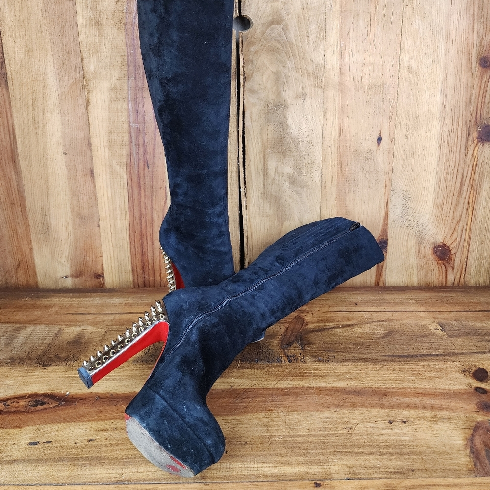 Christian Louboutin Black Suede Taclou Knee High Boots - Picture 12 of 15